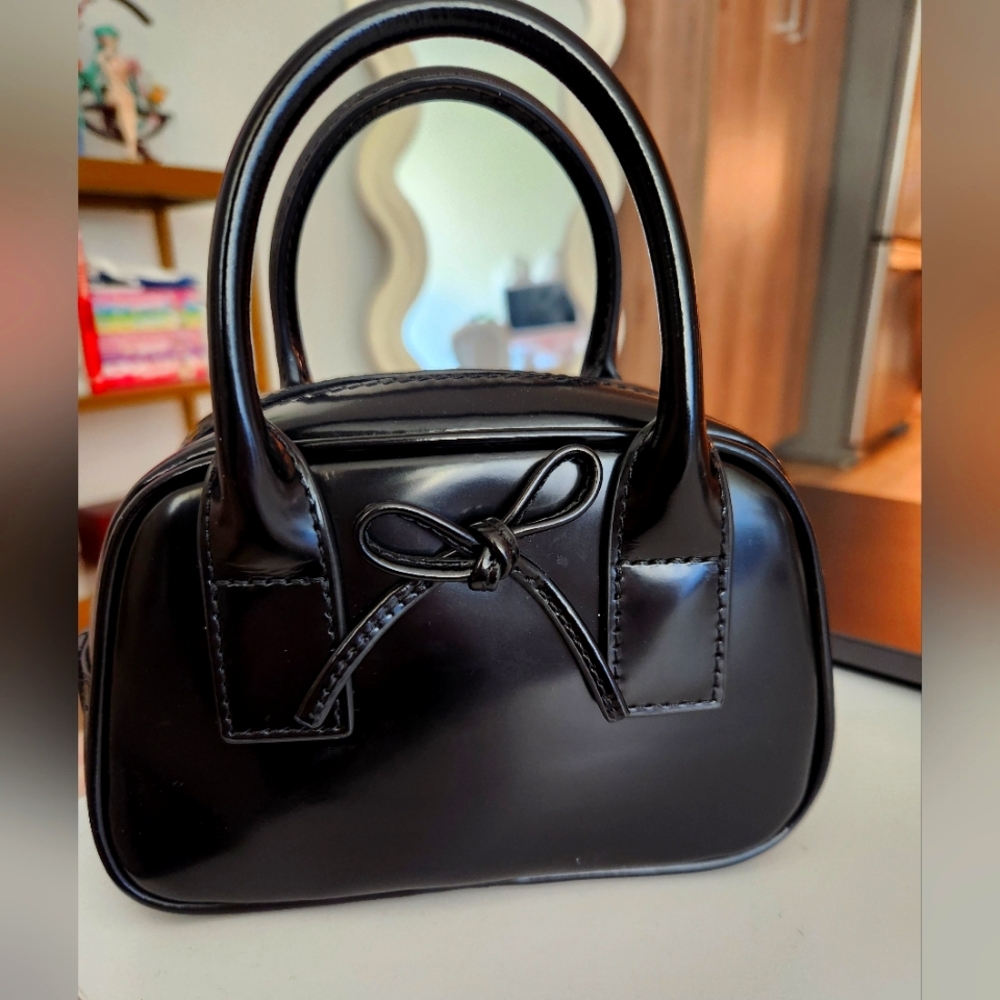 Sandy Liang Black Mini Bag with Bow Detail